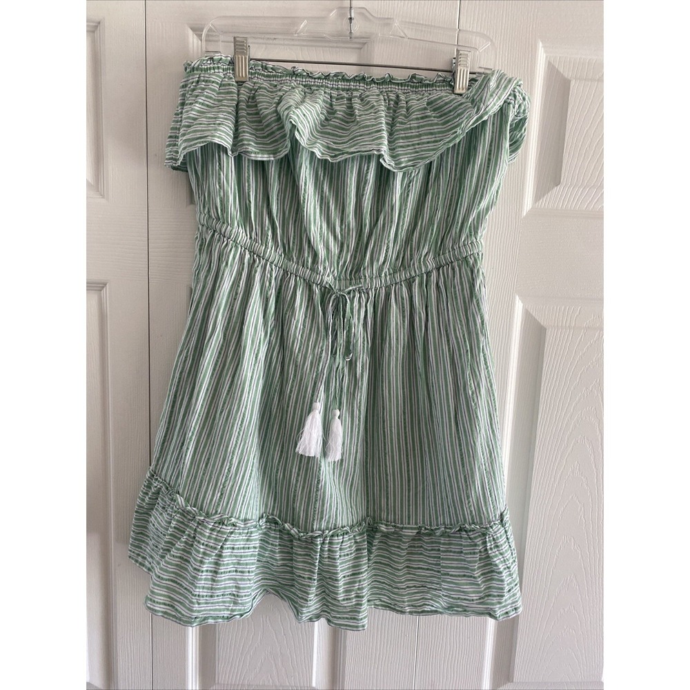 American Eagle Strapless Ruffle Mini Dress Womens Size L Striped Boho‎ Resort
